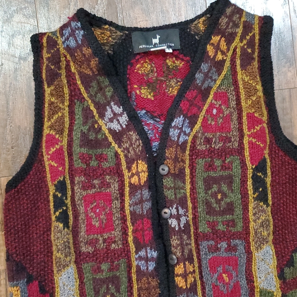 Peruvian Connection Burgundy Multi-Color Knit Maxi Vest - Picture 5 of 11